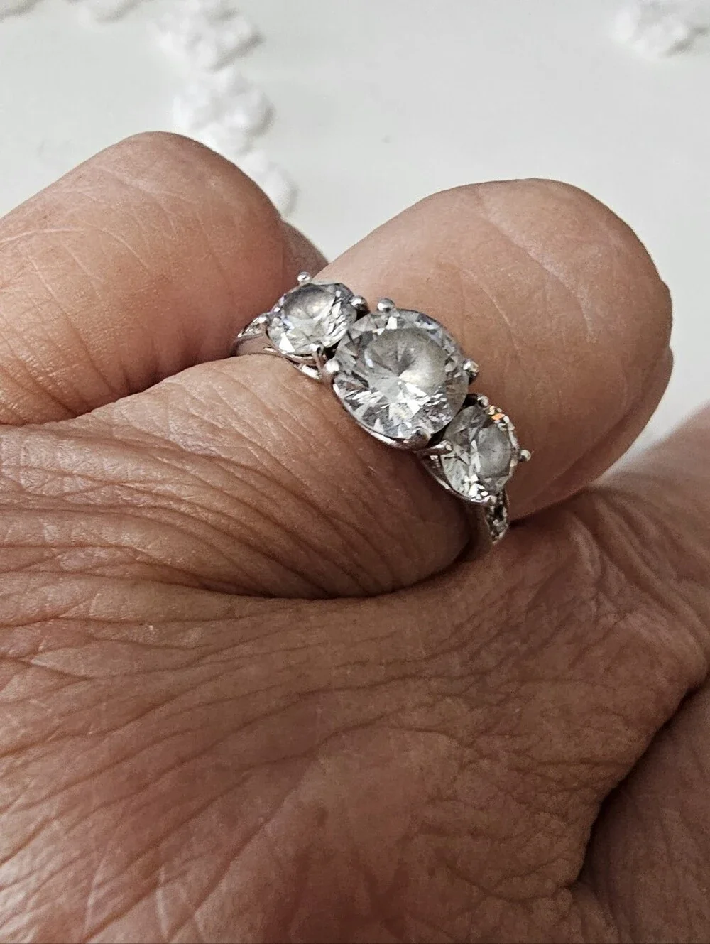 Diamonique Three-Stone Sterling Silver Ring